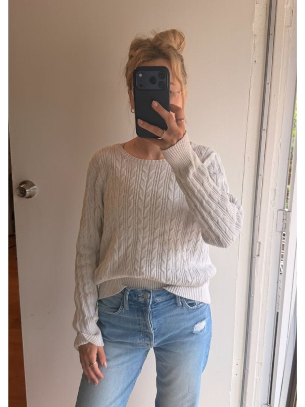 cream cable knit sweater XS S M st john's bay cotton blend